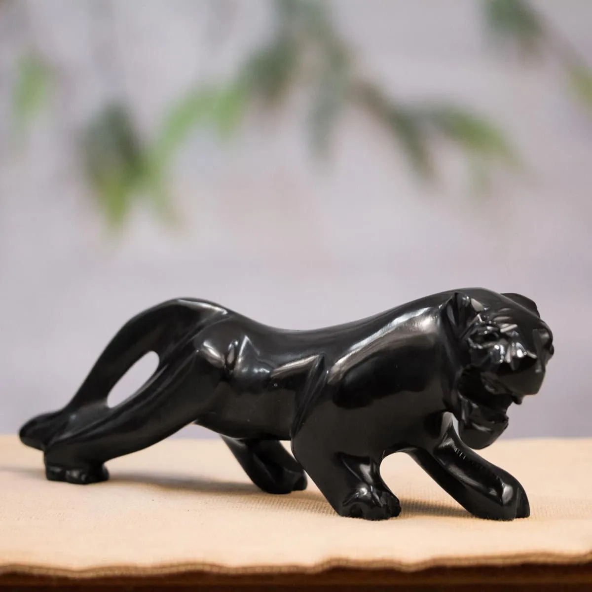 Novica Dark Panther Marble Sculpture