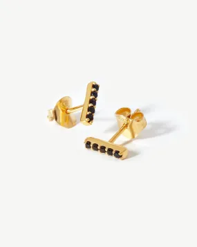 Pave Bar Stud Earrings | 18ct Gold Plated Vermeil/Black Spinel