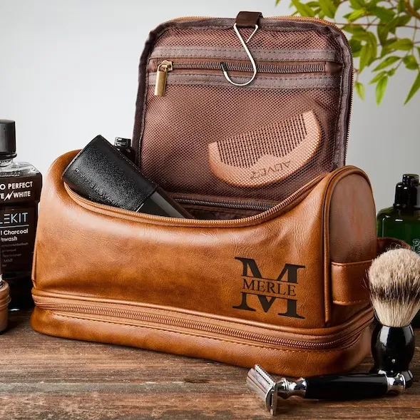 Personalized Hanging On Toiletry Bag, Groomsmen Gifts, Gifts For Men, PU Leather Dopp Kit, Christmas Gifts