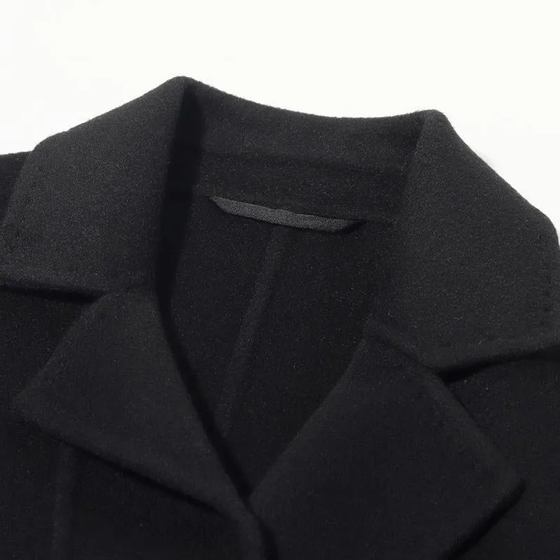 Pure Double-Faced Wool Mid-length Notched Lapel Women Coat