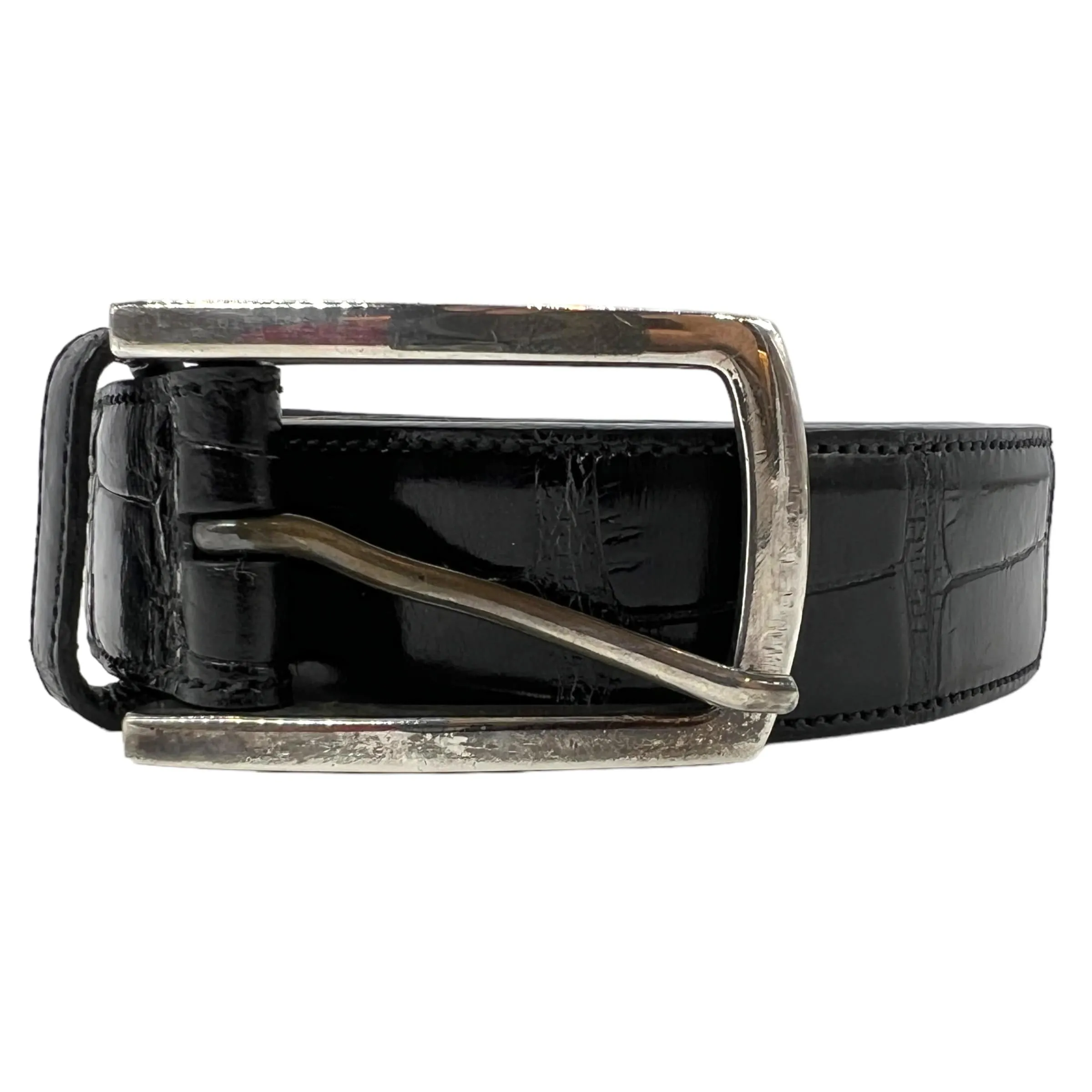 RALPH LAUREN Alligator Belt with Sterling Buckle - Black