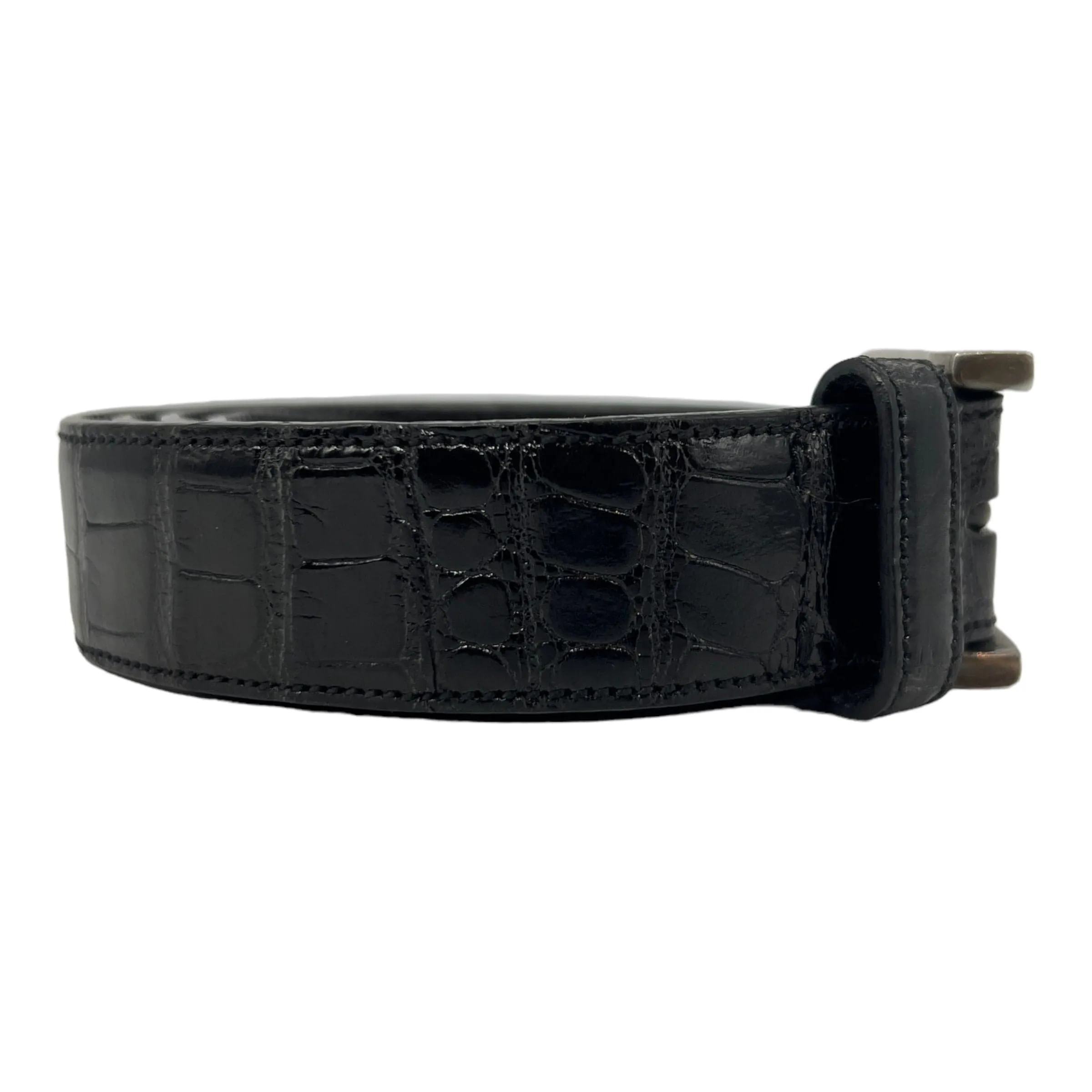 RALPH LAUREN Alligator Belt with Sterling Buckle - Black