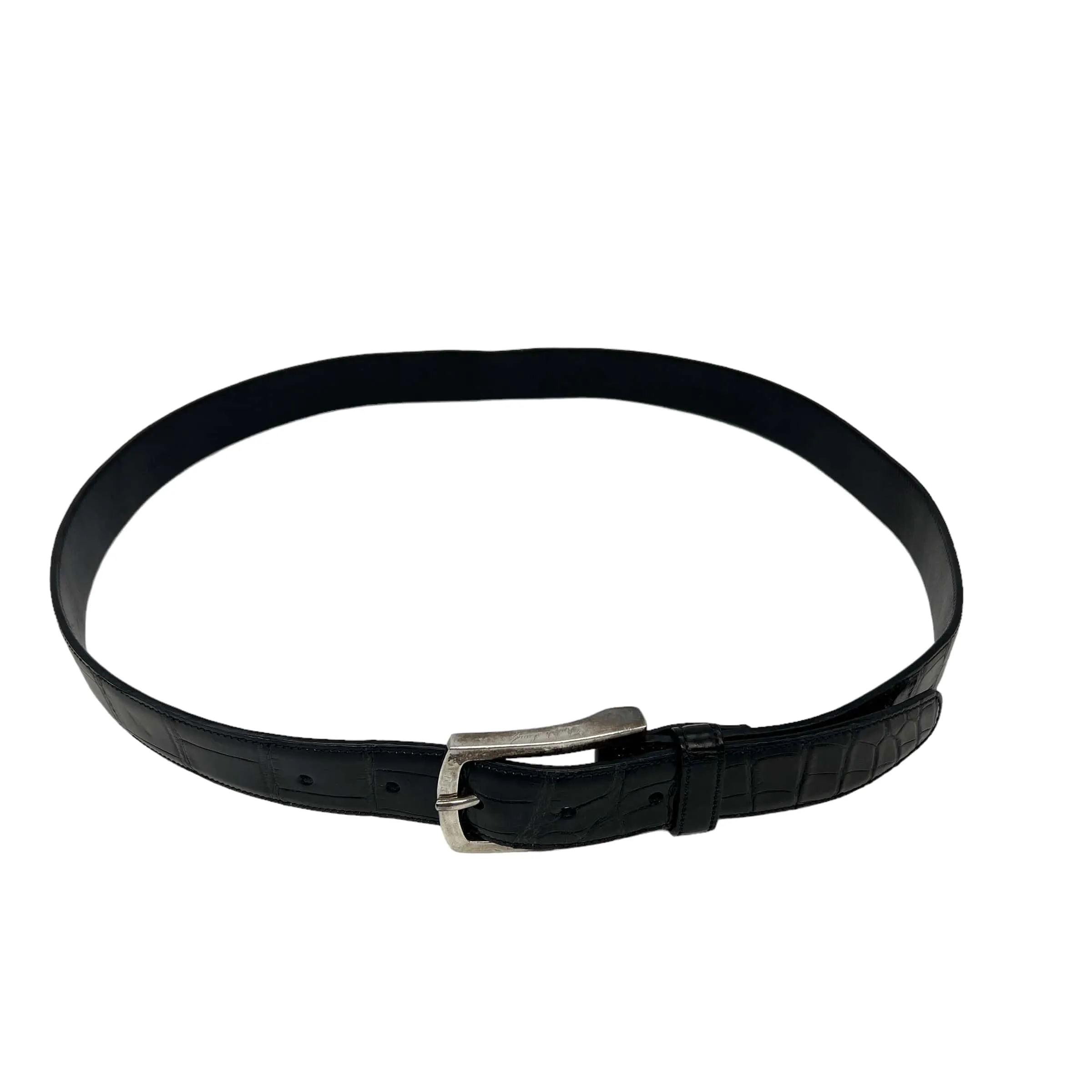 RALPH LAUREN Alligator Belt with Sterling Buckle - Black