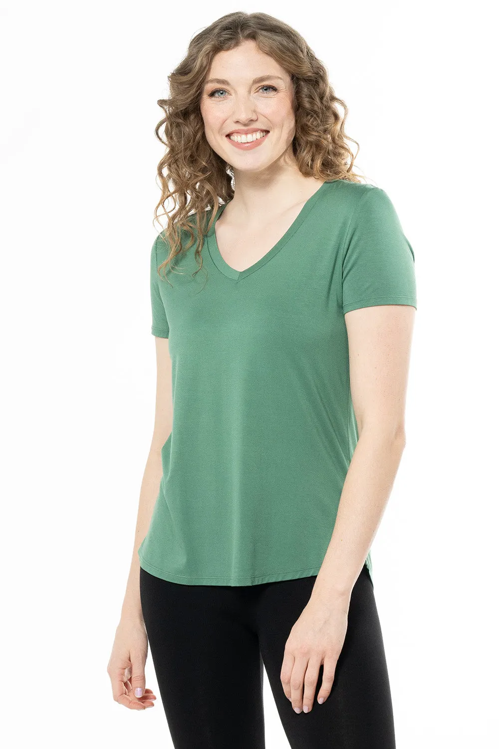 Rylie V-Neck Bamboo Tee - Forest Green