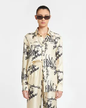 Sabrin - Printed Twill Silk Shirt - Calligraphy Creme