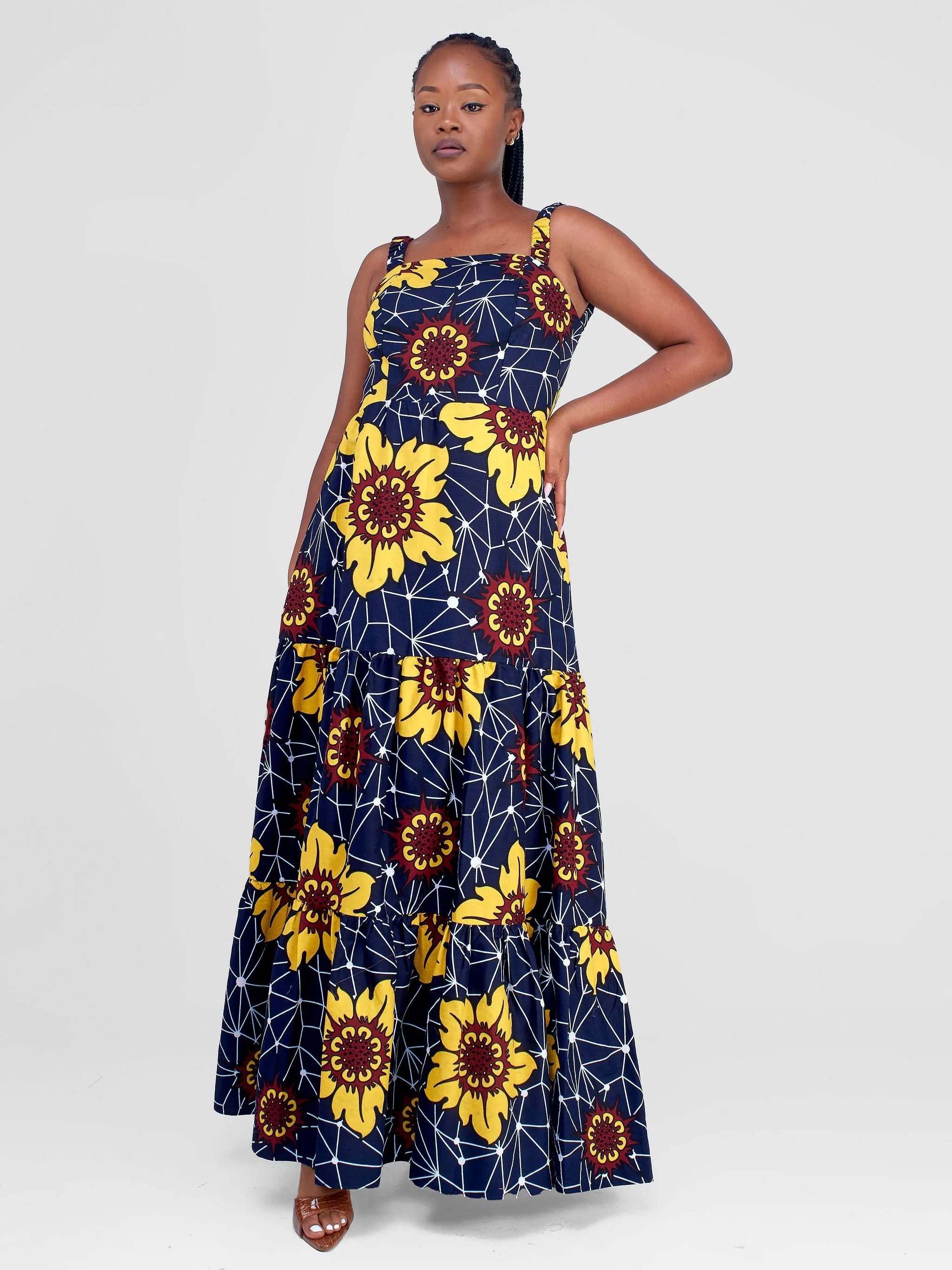 Safari Anga Strappy Tie Back Maxi Dress - Alizeti Print