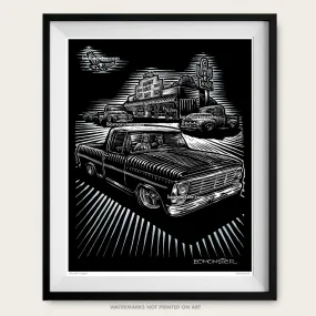 Signed 11x17" Ford Truck Litho Art Print "Halfway House"