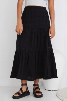 Sleepless Black Tiered Pintuck Maxi Skirt