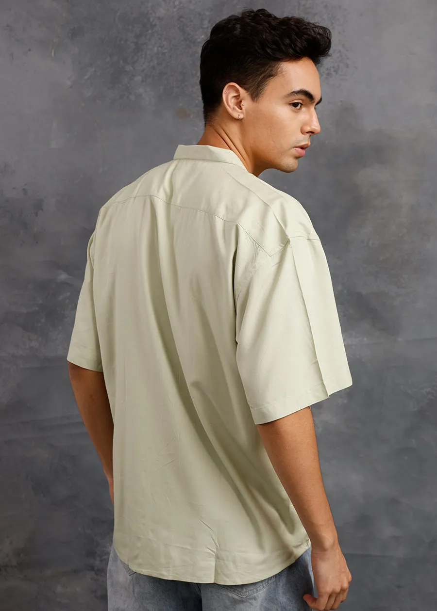 Solid Mens Fluidic Oversized Shirt - Pista Green