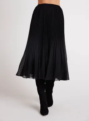 Sunburst Pleated Chiffon Midi Skirt - Black