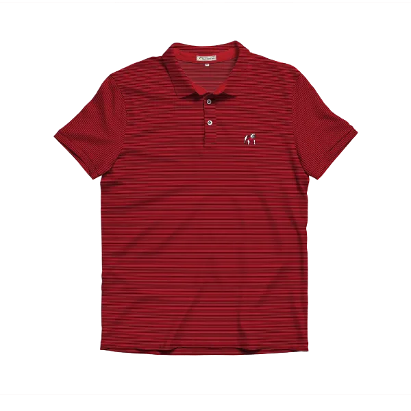 UGA Standing Dawg Red & Black Beech Stripe Polo