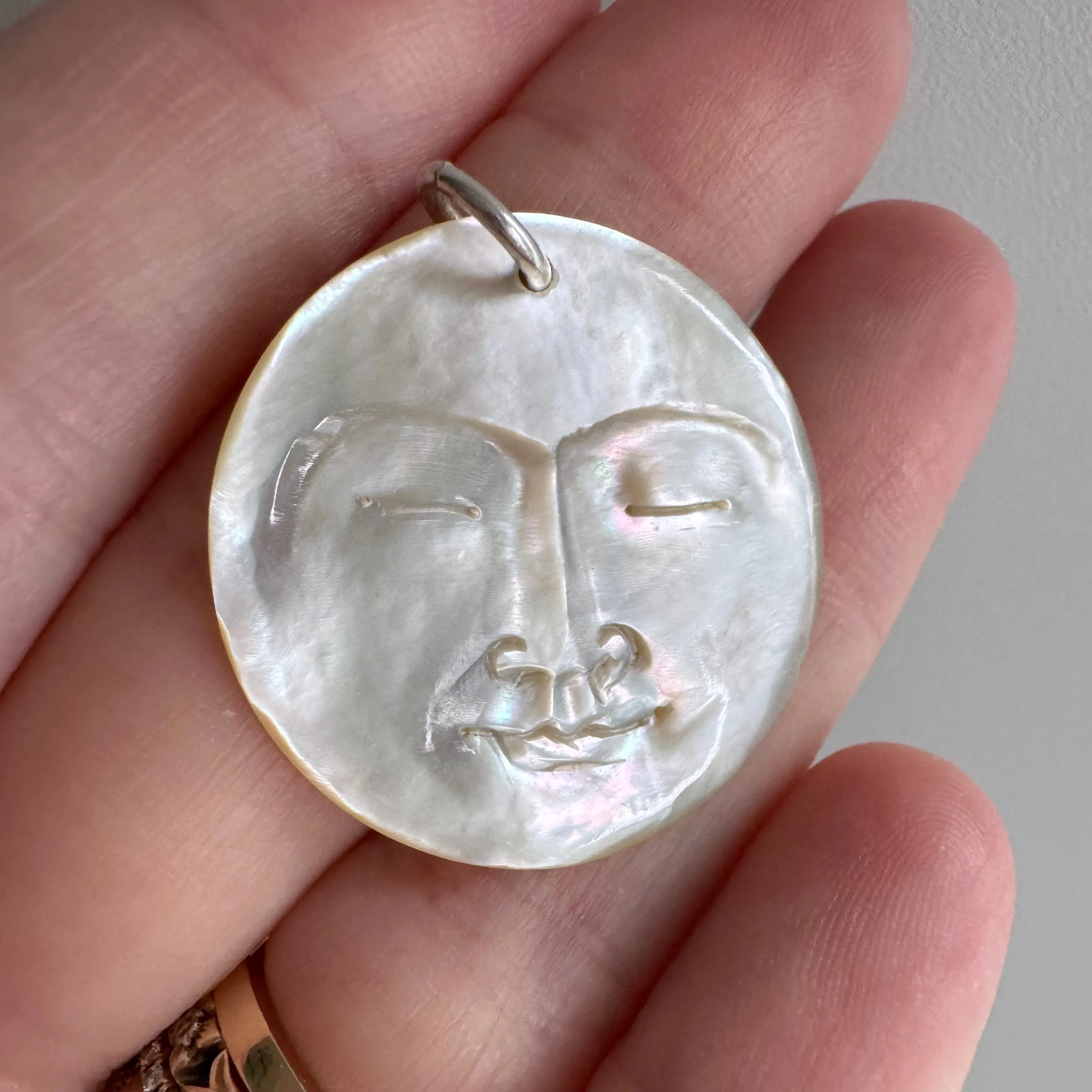 V I N T A G E // 1970s moon / carved mother of pearl moon with sterling silver bail / a pendant