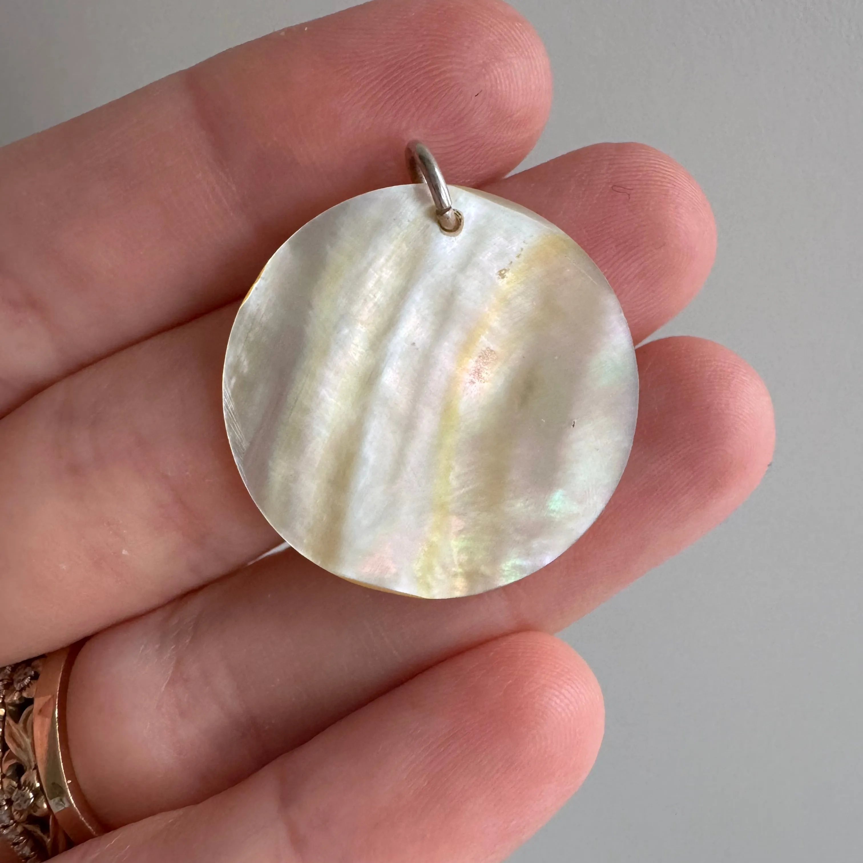 V I N T A G E // 1970s moon / carved mother of pearl moon with sterling silver bail / a pendant