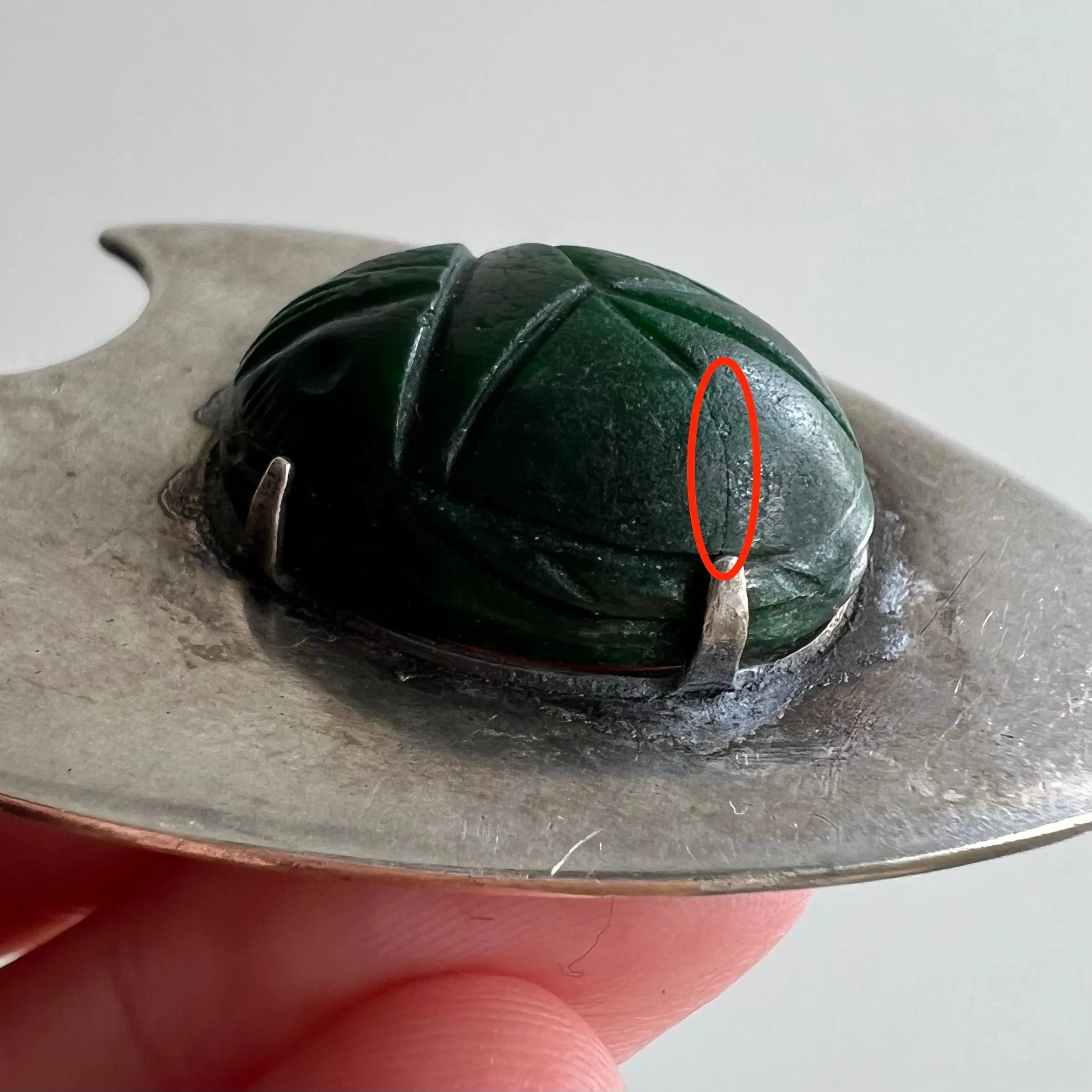 V I N T A G E // layers of protection / sterling silver and green hard stone scarab shield / a pendant