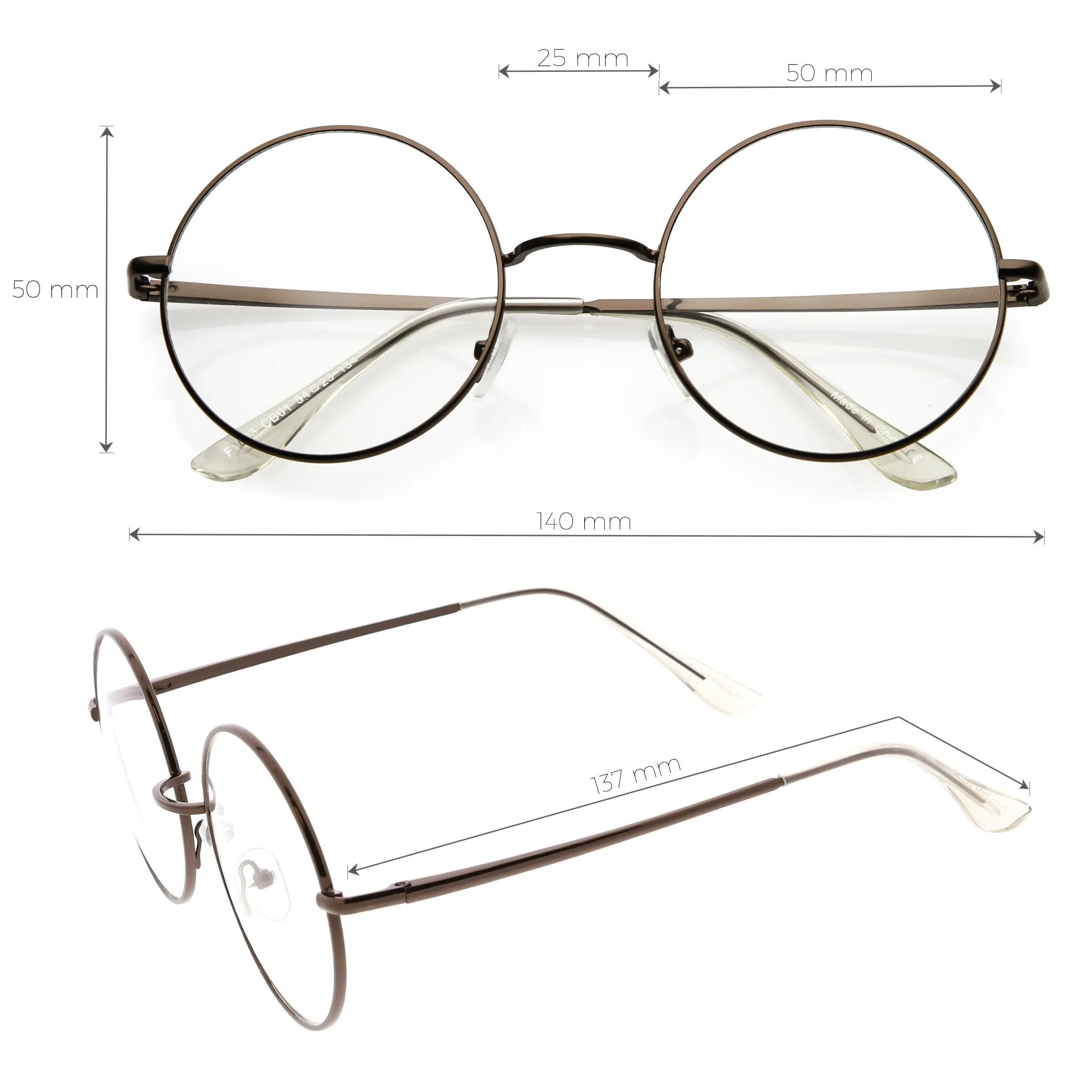 Vintage Classic Metal Round Clear Lens Glasses 50mm