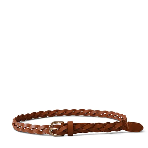 Waverly | Women's Tan Leather Plaited Belt with Gold Buckle