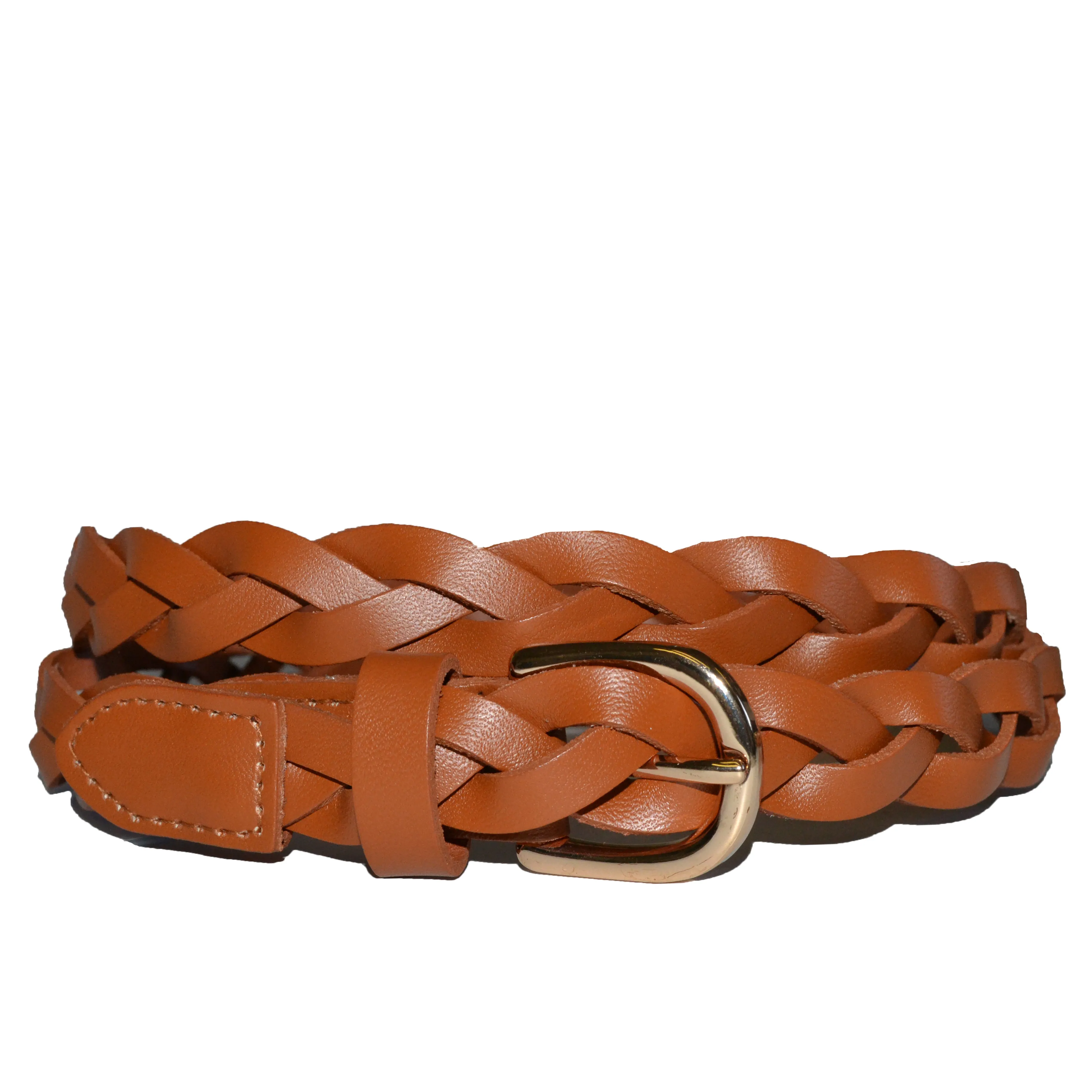 Waverly | Women's Tan Leather Plaited Belt with Gold Buckle