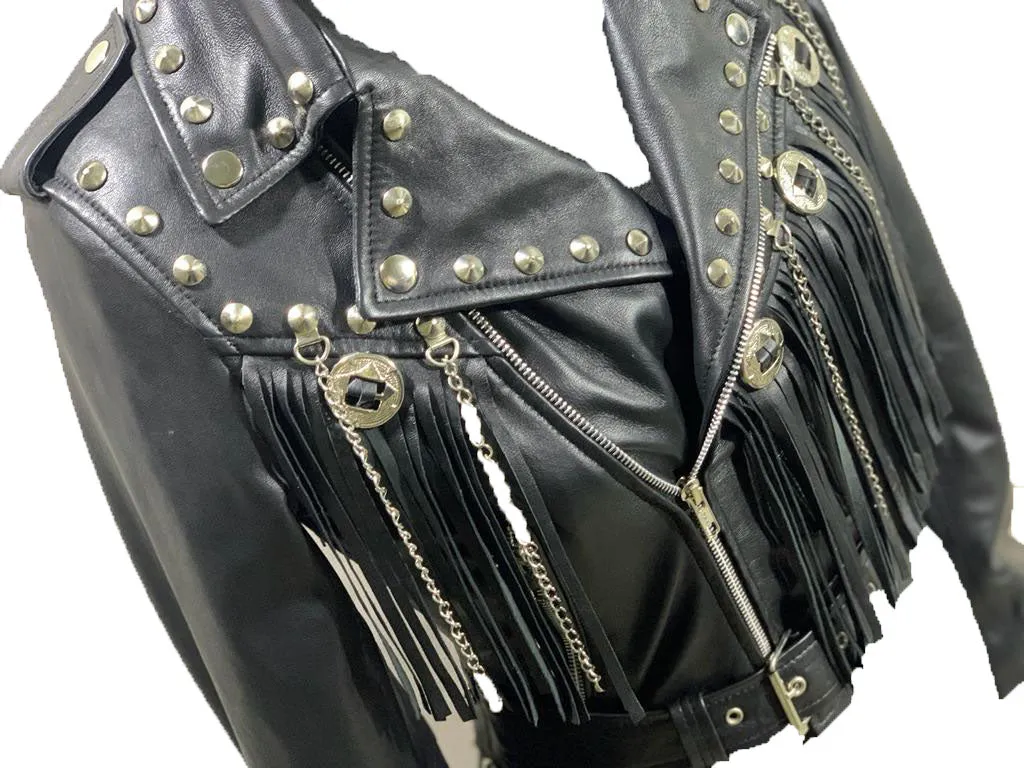 Western fringed women's biker jacket