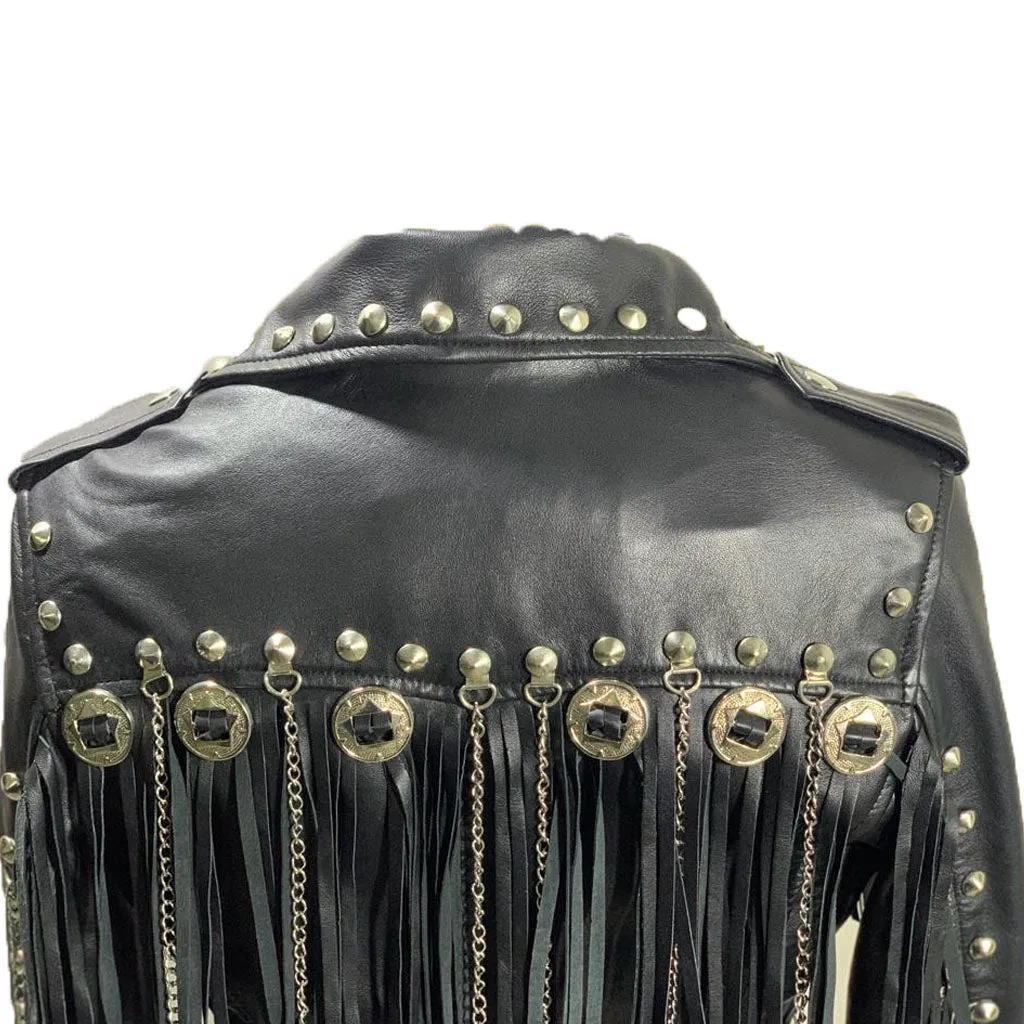 Western fringed women's biker jacket