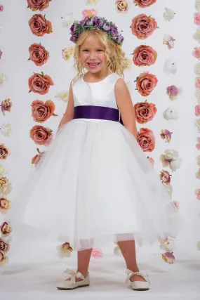 White Satin Sash & Bow Girls Dress