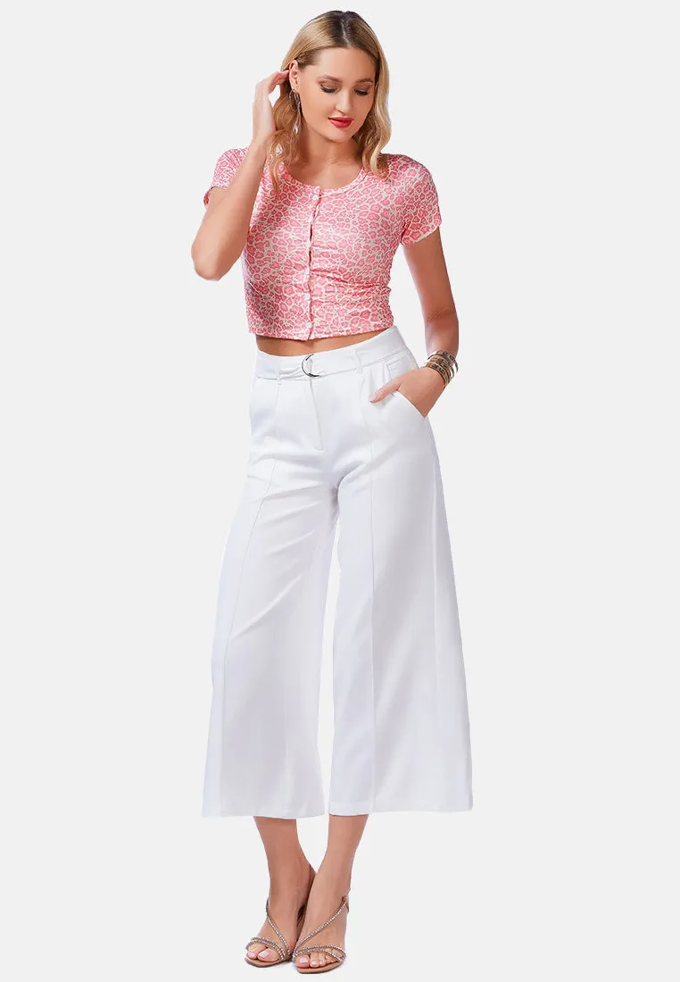 white wide leg flared trousers