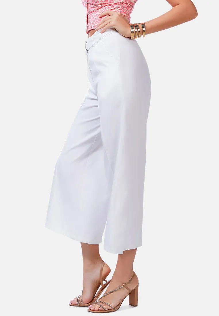 white wide leg flared trousers