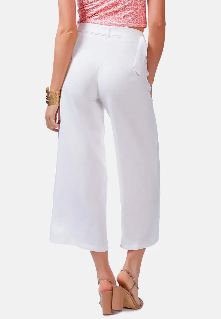 white wide leg flared trousers