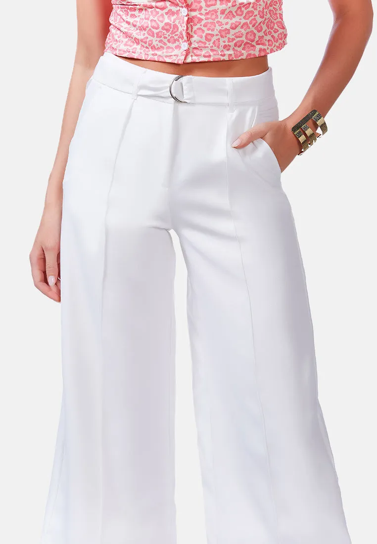 white wide leg flared trousers