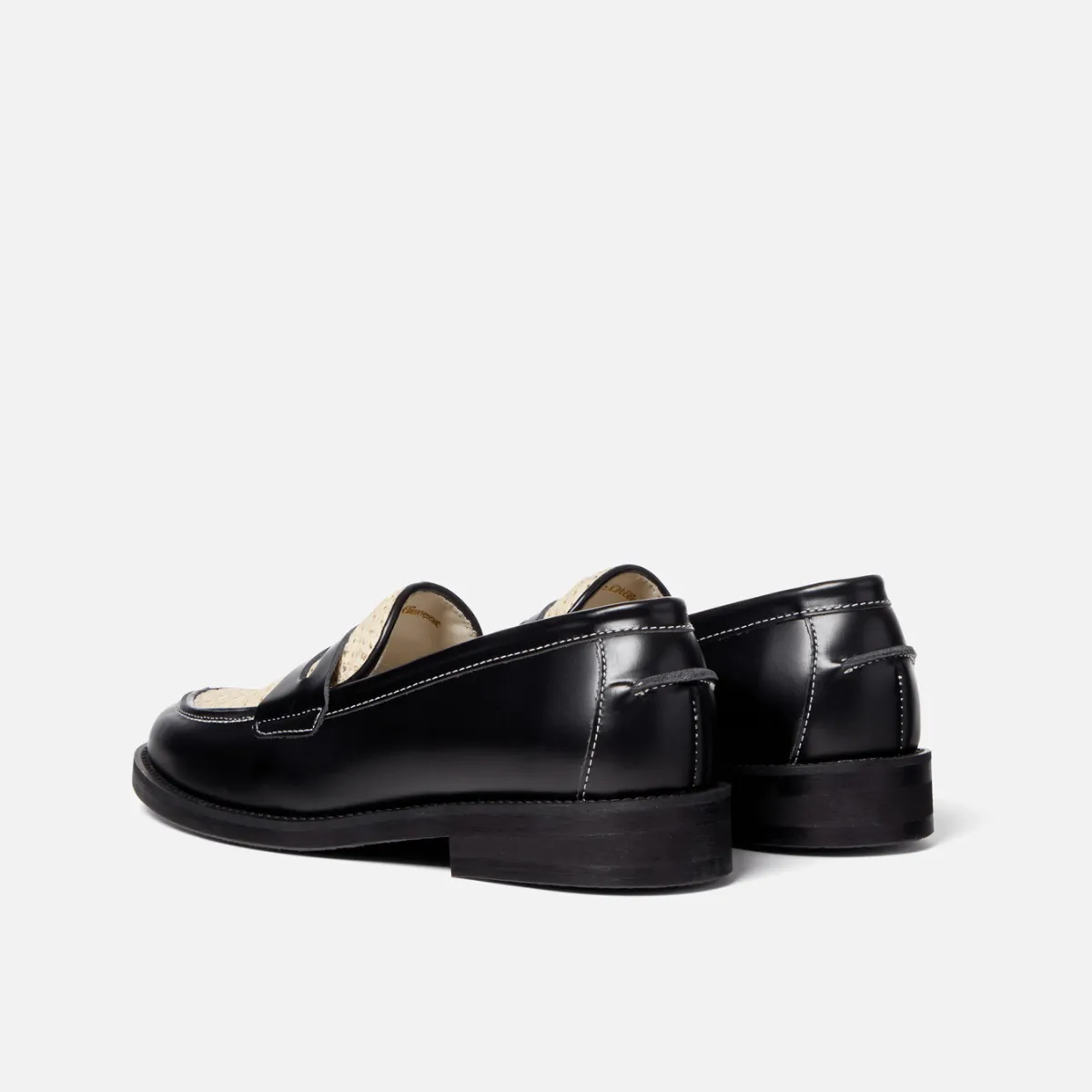 Wilde Black   White Rattan Penny Loafer - Women's