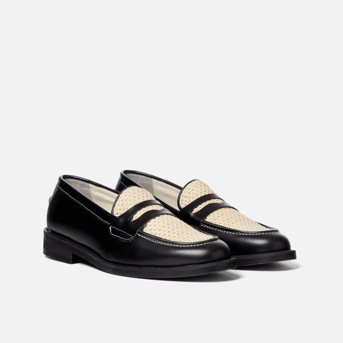 Wilde Black   White Rattan Penny Loafer - Women's