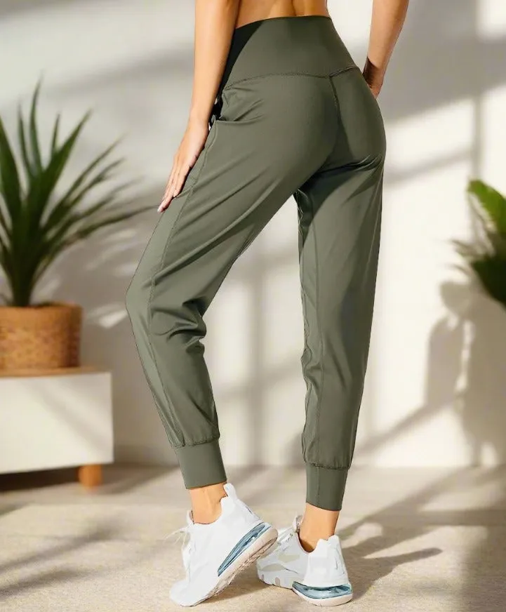 Womens Olive Green Jogger Pants, Pocket Dress Joggers, Sizes S/M/L/XL, Yoga Waist