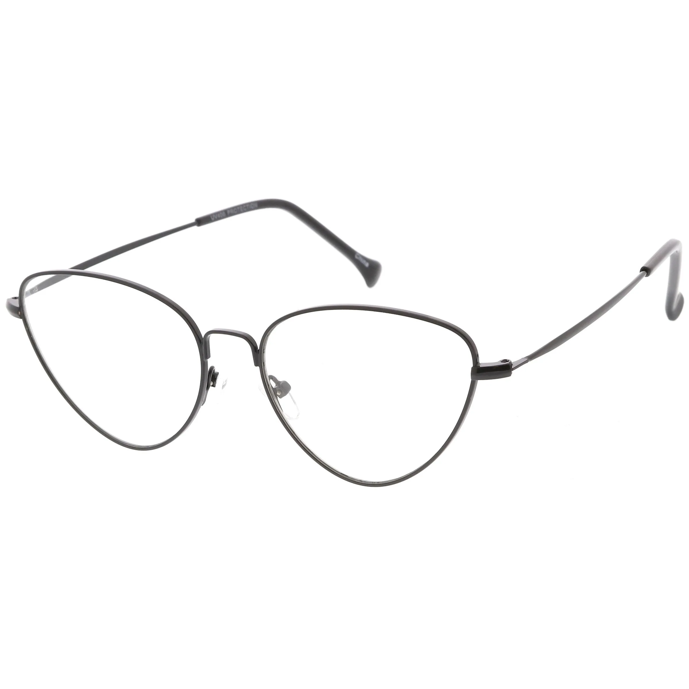 Women's Slim Metal Wire Clear Flat Lens Cat Eye Glasses