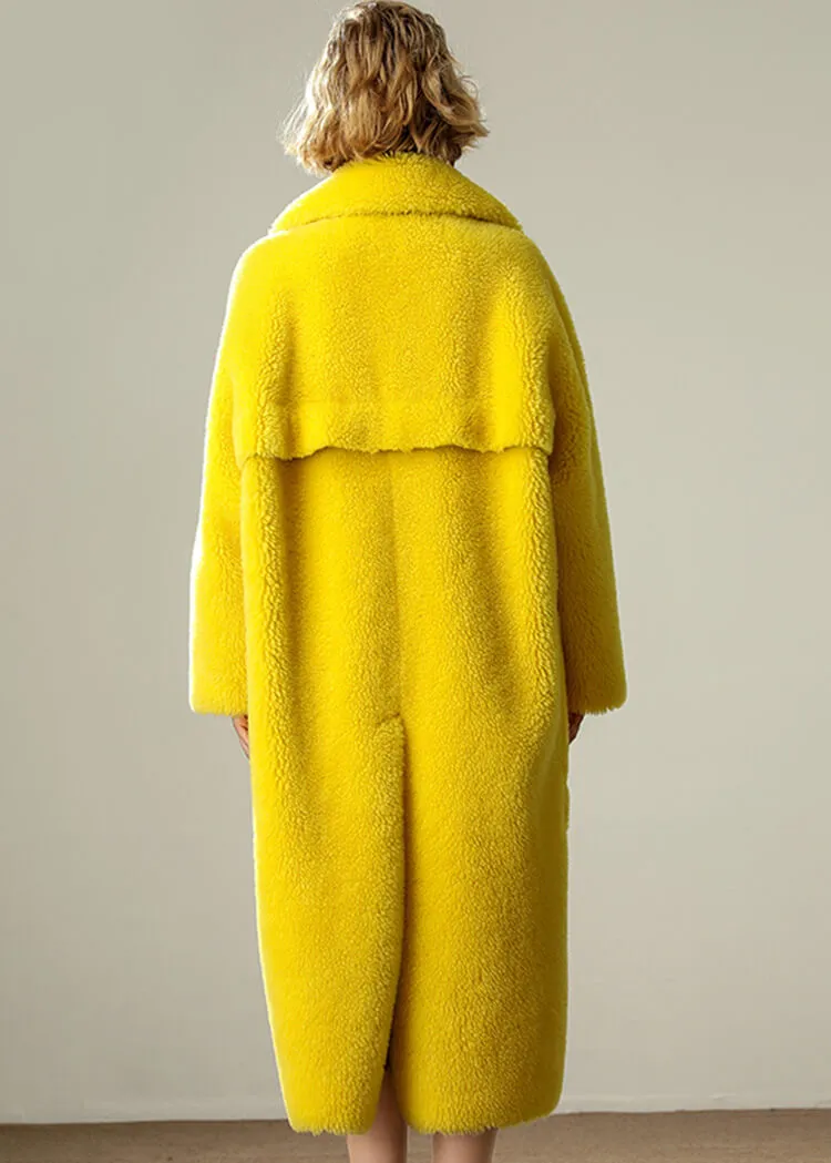 Yellow Wool Fleece Single Breasted Long Coat